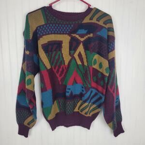 Vintage All Over Graphic Printer Sweater Size Medium